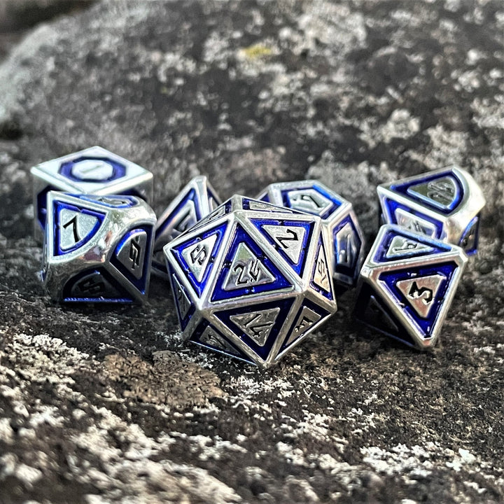 Cleric's Domain Blue & Silver Metal Dice Set by Misty Mountain Gaming