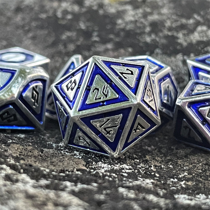 Cleric's Domain Blue & Silver Metal Dice Set by Misty Mountain Gaming