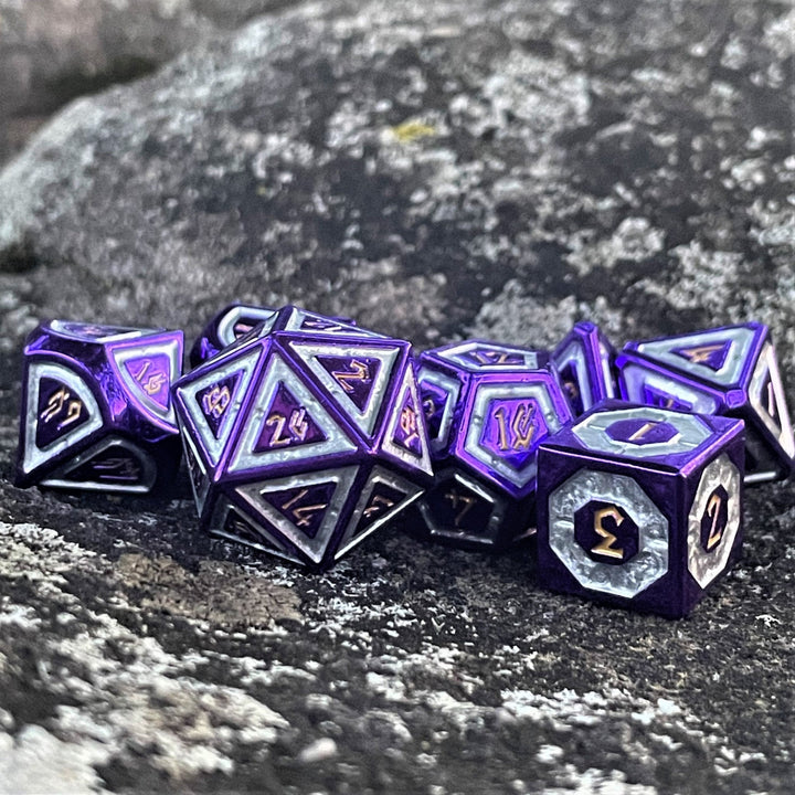 Cleric's Domain Purple And Silver Metal Dice Set by Misty Mountain Gaming