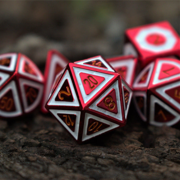 Cleric's Domain Red And White Metal Dice Set by Misty Mountain Gaming