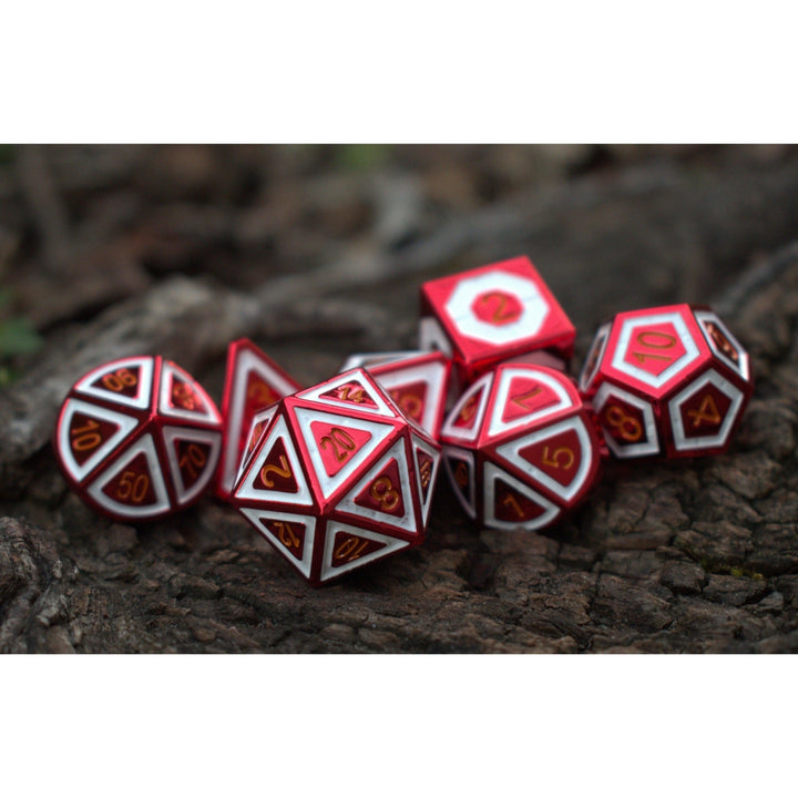 Cleric's Domain Red And White Metal Dice Set by Misty Mountain Gaming