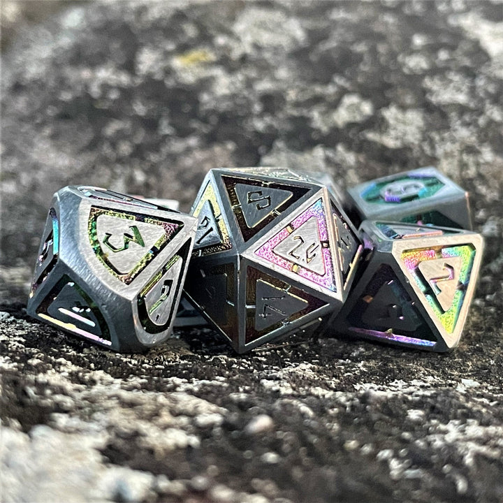 Cleric's Domain Silver Iridescent Metal Dice Set by Misty Mountain Gaming