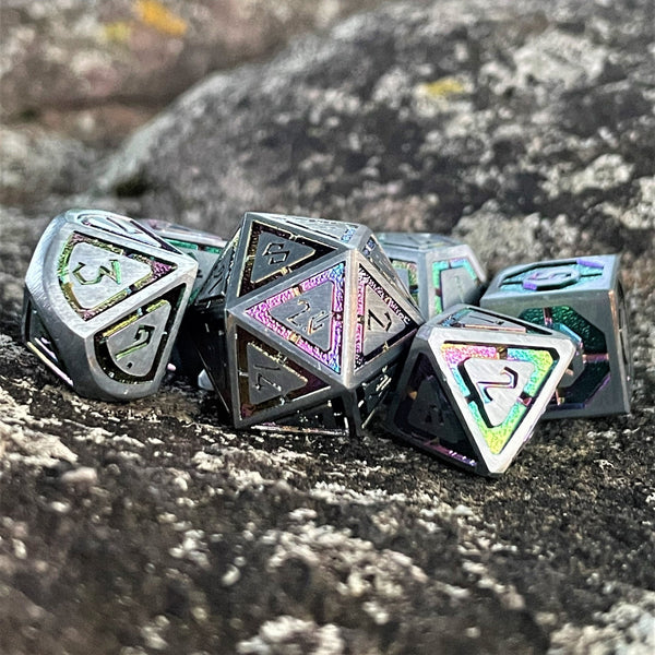 Cleric's Domain Silver Iridescent Metal Dice Set by Misty Mountain Gaming