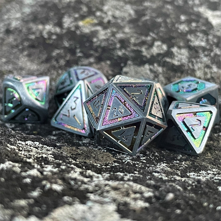 Cleric's Domain Silver Iridescent Metal Dice Set by Misty Mountain Gaming