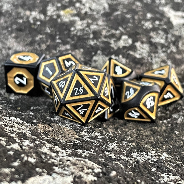 Cleric's Shadow Domain Black And Gold Metal Dice Set by Misty Mountain Gaming