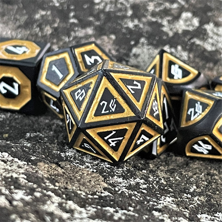 Cleric's Shadow Domain Black And Gold Metal Dice Set by Misty Mountain Gaming