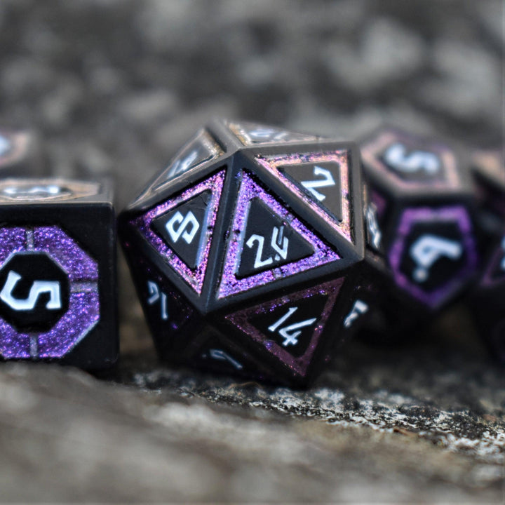 Cleric's Shadow Domain Purple And Matte Black Metal Dice Set by Misty Mountain Gaming