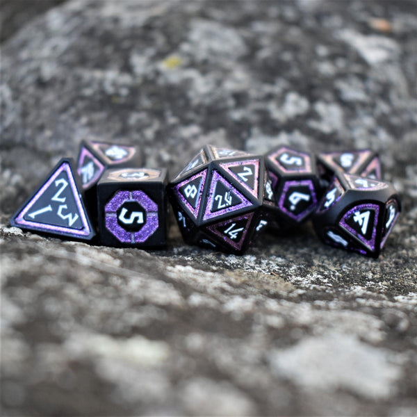 Cleric's Shadow Domain Purple And Matte Black Metal Dice Set by Misty Mountain Gaming