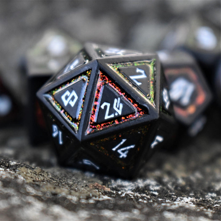 Cleric's Shadow Domain Red/White And Matte Black Metal Dice Set by Misty Mountain Gaming