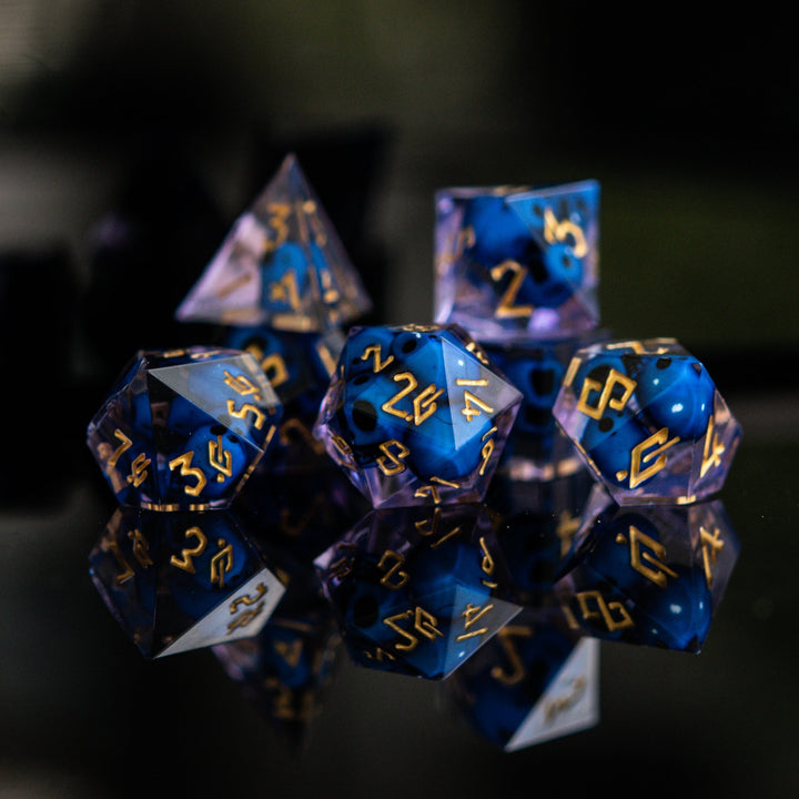 Corpse Blue and Lavender Sharp-Edged Resin Dice Set by Misty Mountain Gaming