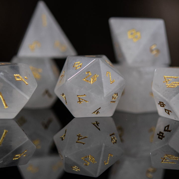 Crystal Quartz Stone Dice Set by Misty Mountain Gaming