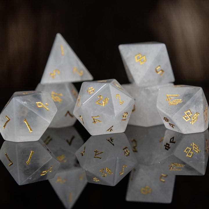 Crystal Quartz Stone Dice Set by Misty Mountain Gaming