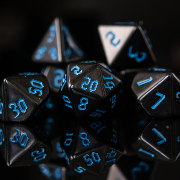 Dark Cathedral Blue Acrylic Dice Set by Misty Mountain Gaming