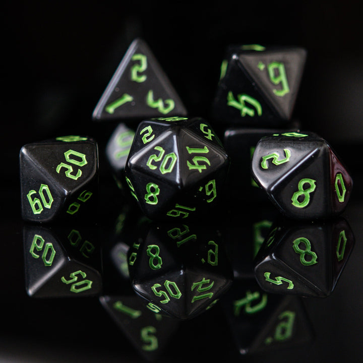 Dark Cathedral Green Acrylic Dice Set by Misty Mountain Gaming