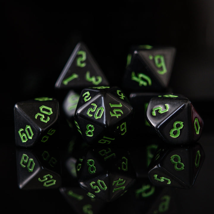 Dark Cathedral Green Acrylic Dice Set by Misty Mountain Gaming