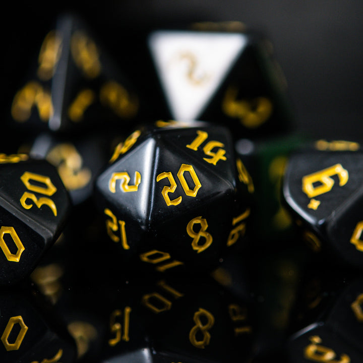 Dark Cathedral Yellow Acrylic Dice Set by Misty Mountain Gaming