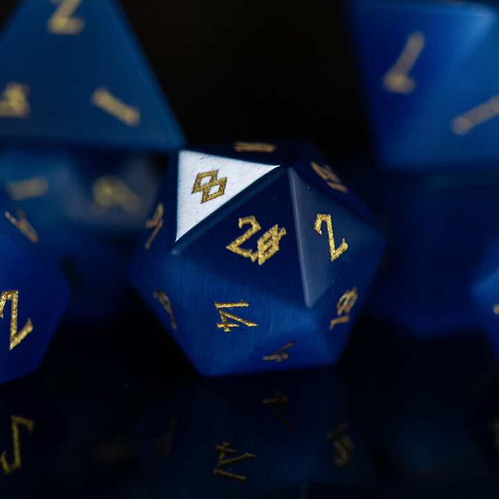 Deep Blue Cat's Eye Stone Dice Set by Misty Mountain Gaming