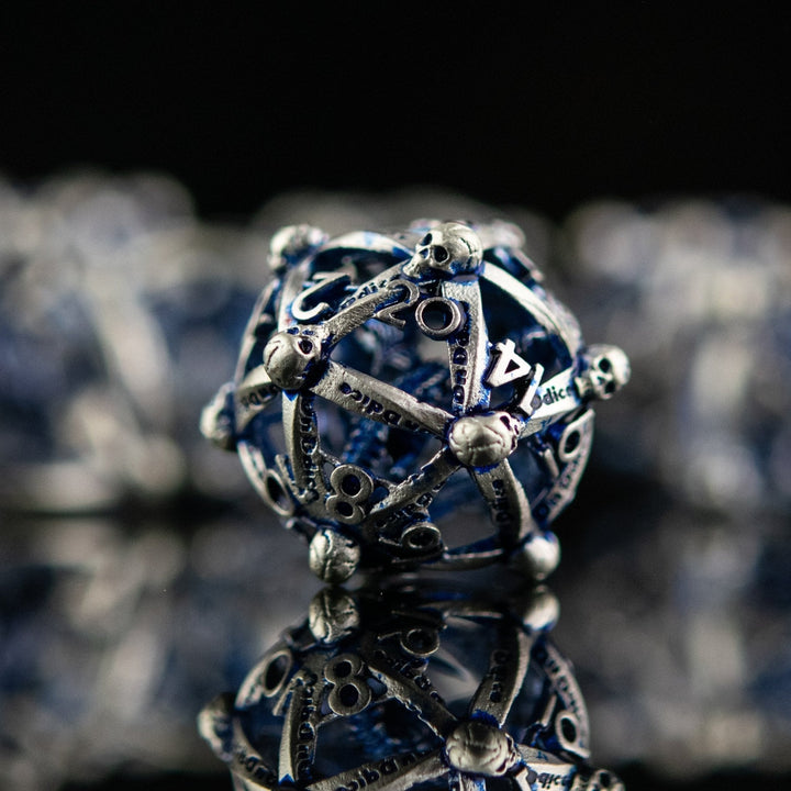 Draco Immortui Hollow Metal Dice Set - Blue and Silver by Misty Mountain Gaming