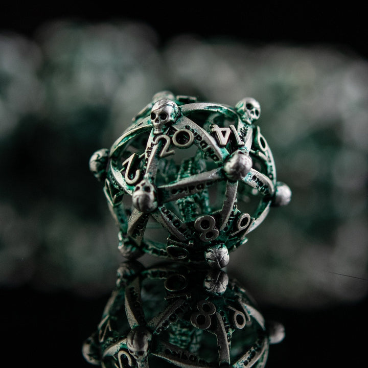 Draco Immortui Hollow Metal Dice Set - Green and Silver by Misty Mountain Gaming