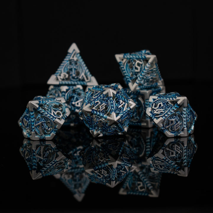 Dragonguard Hollow Metal Dice Set - Azure and Silver by Misty Mountain Gaming