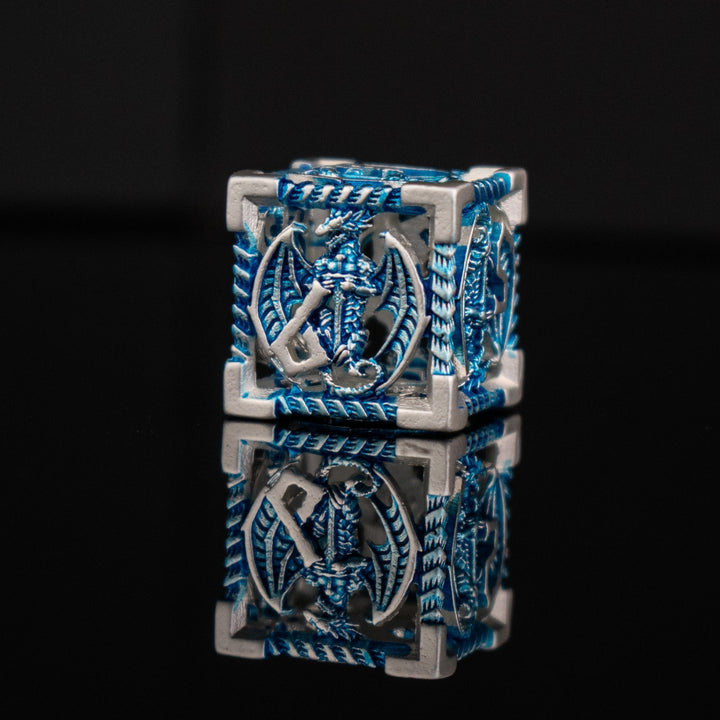 Dragonguard Hollow Metal Dice Set - Azure and Silver by Misty Mountain Gaming