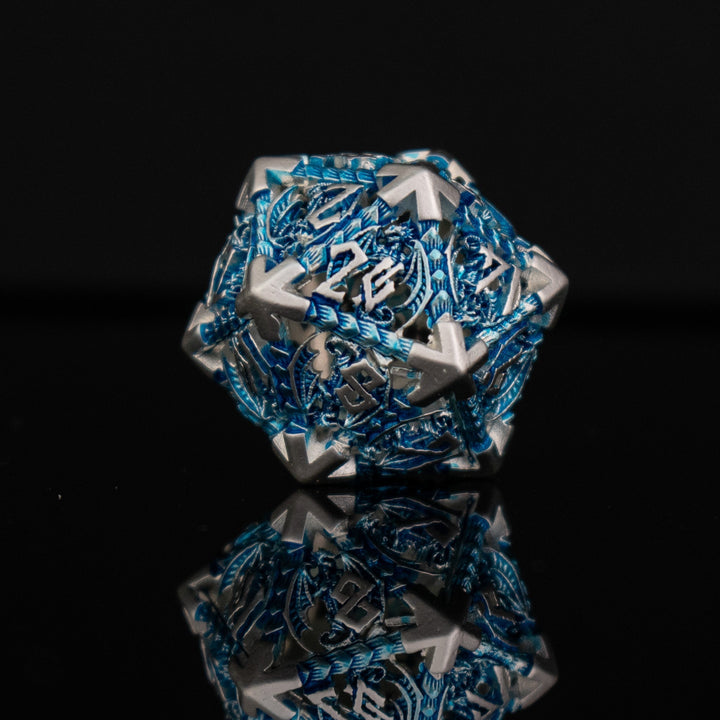 Dragonguard Hollow Metal Dice Set - Azure and Silver by Misty Mountain Gaming