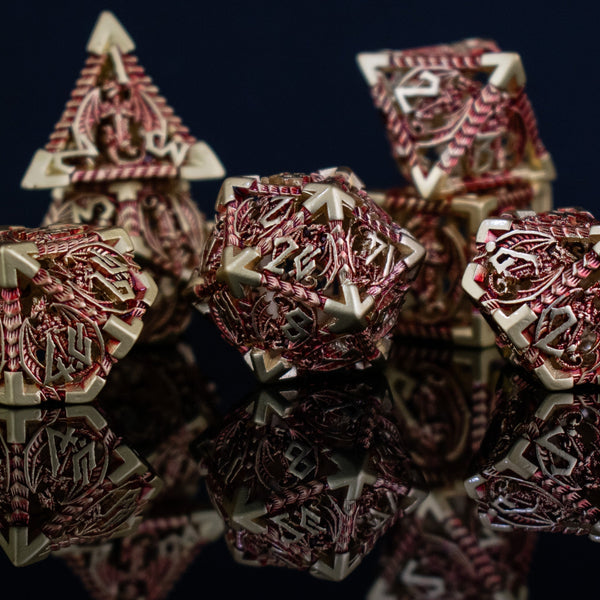 Dragonguard Hollow Metal Dice Set - Crimson and Gold by Misty Mountain Gaming