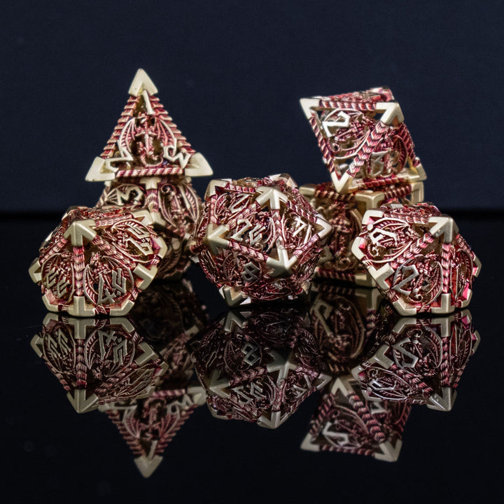 Dragonguard Hollow Metal Dice Set - Crimson and Gold by Misty Mountain Gaming