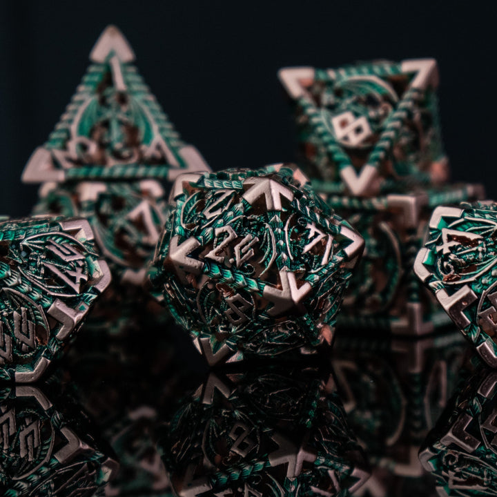 Dragonguard Hollow Metal Dice Set - Emerald and Bronze by Misty Mountain Gaming