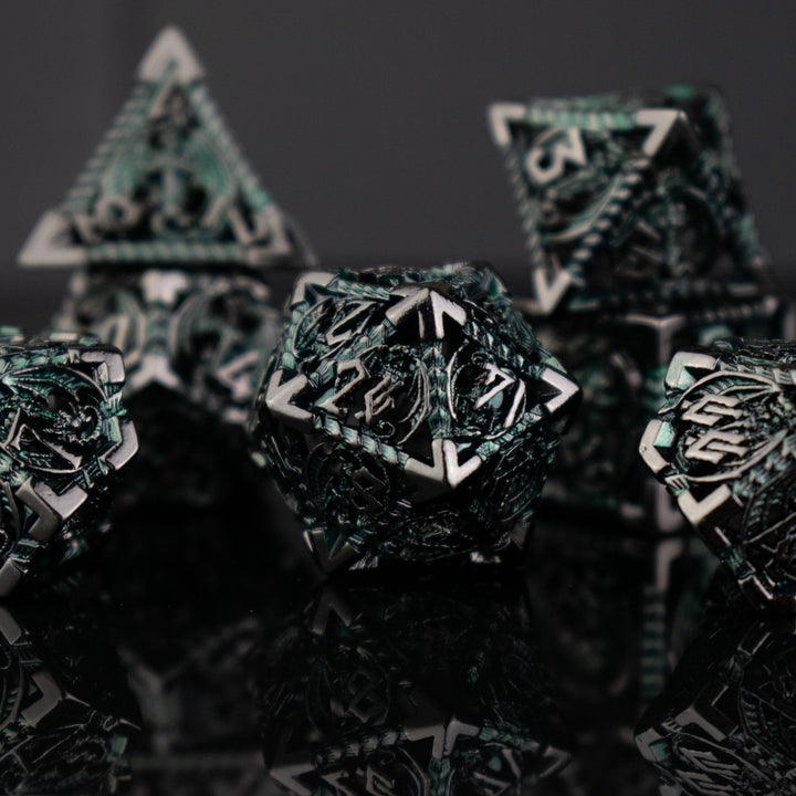 Dragonguard Hollow Metal Dice Set - Emerald and Shadow by Misty Mountain Gaming