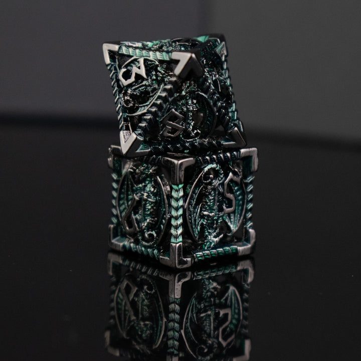 Dragonguard Hollow Metal Dice Set - Emerald and Shadow by Misty Mountain Gaming