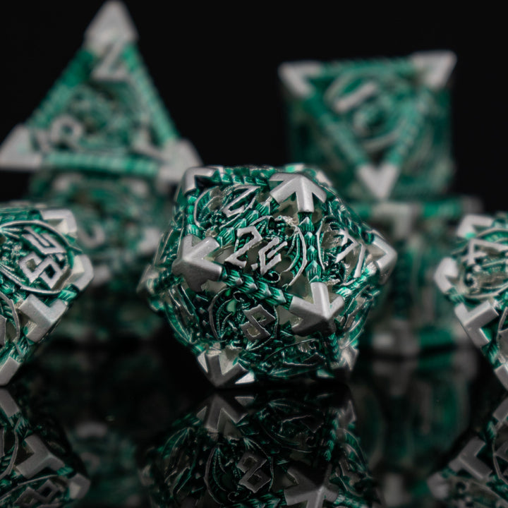 Dragonguard Hollow Metal Dice Set - Emerald and Silver by Misty Mountain Gaming