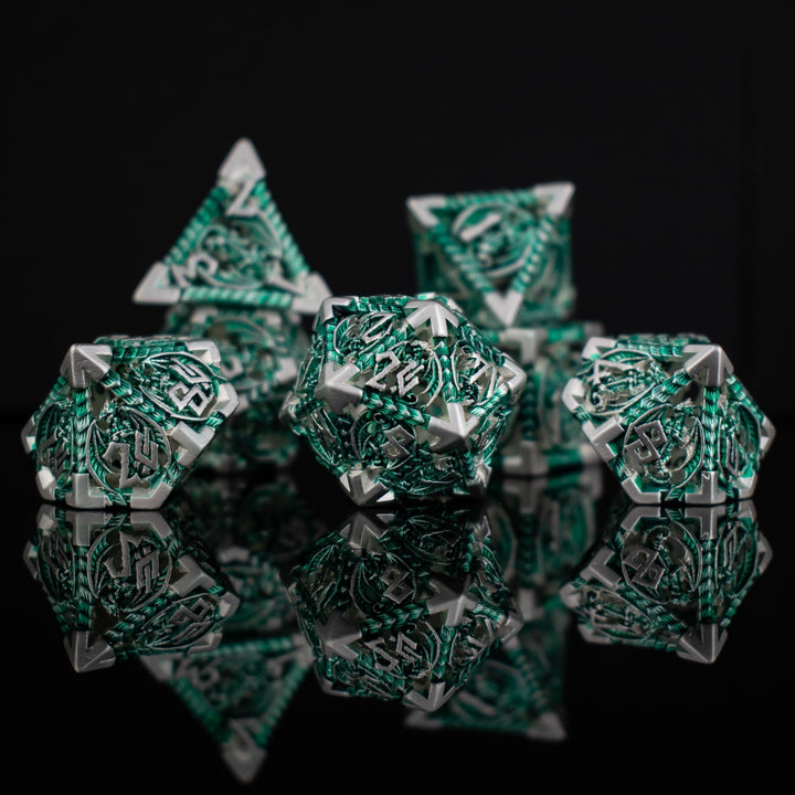 Dragonguard Hollow Metal Dice Set - Emerald and Silver by Misty Mountain Gaming