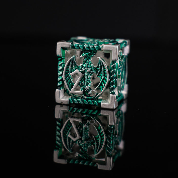 Dragonguard Hollow Metal Dice Set - Emerald and Silver by Misty Mountain Gaming