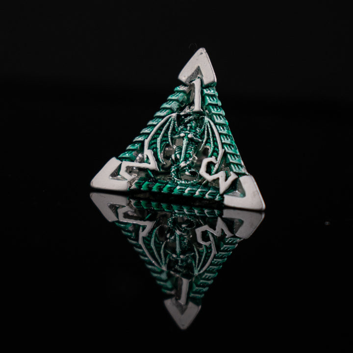 Dragonguard Hollow Metal Dice Set - Emerald and Silver by Misty Mountain Gaming