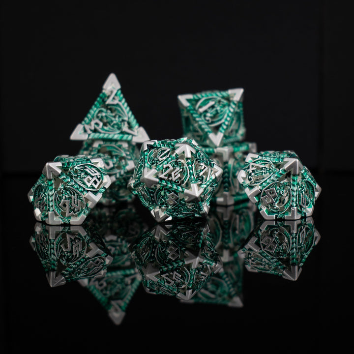 Dragonguard Hollow Metal Dice Set - Emerald and Silver by Misty Mountain Gaming