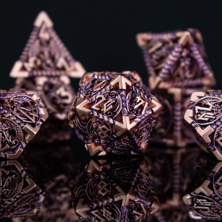 Dragonguard Hollow Metal Dice Set - Purple and Bronze by Misty Mountain Gaming