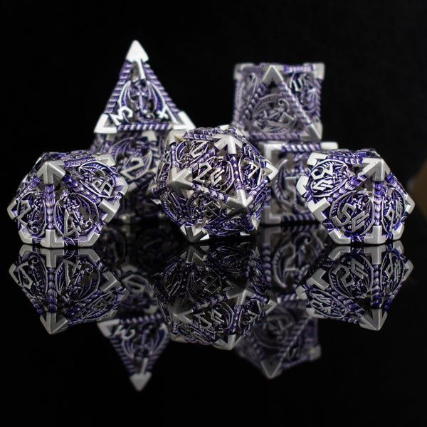 Dragonguard Hollow Metal Dice Set - Purple and Silver by Misty Mountain Gaming