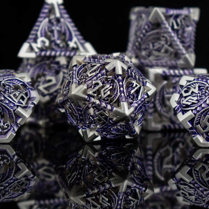 Dragonguard Hollow Metal Dice Set - Purple and Silver by Misty Mountain Gaming