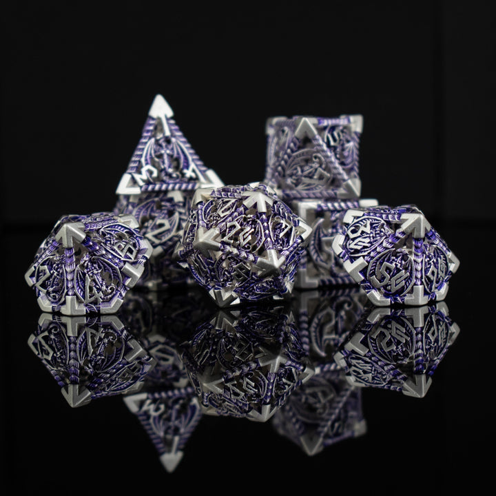 Dragonguard Hollow Metal Dice Set - Purple and Silver by Misty Mountain Gaming