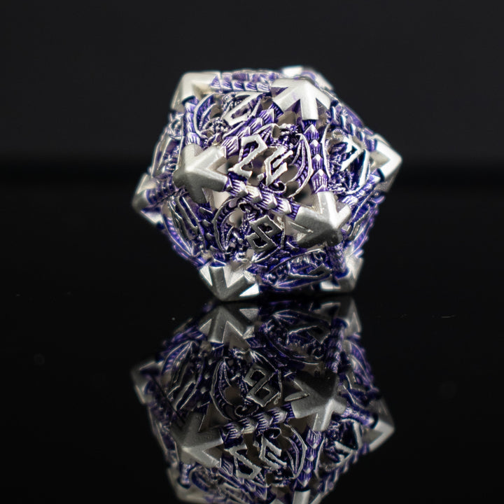 Dragonguard Hollow Metal Dice Set - Purple and Silver by Misty Mountain Gaming