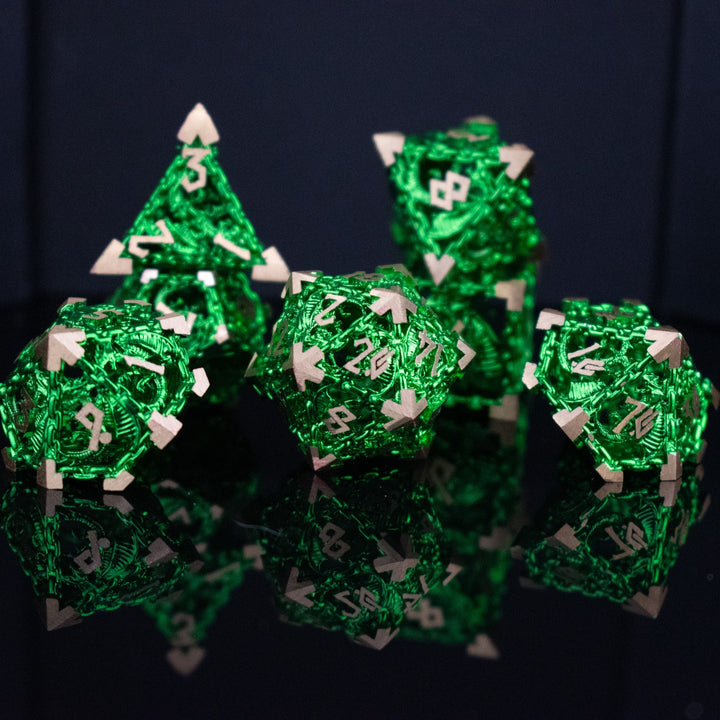 Dragon's Lair Hollow Metal Dice Set- Green by Misty Mountain Gaming