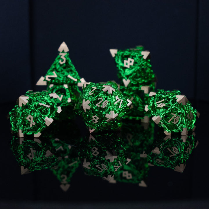 Dragon's Lair Hollow Metal Dice Set- Green by Misty Mountain Gaming