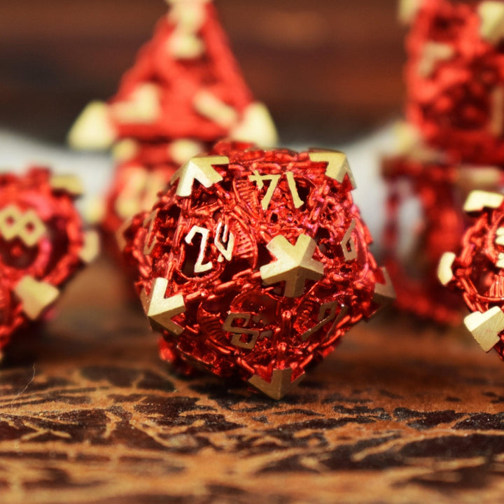 Dragon's Lair Hollow Metal Dice Set - Red by Misty Mountain Gaming