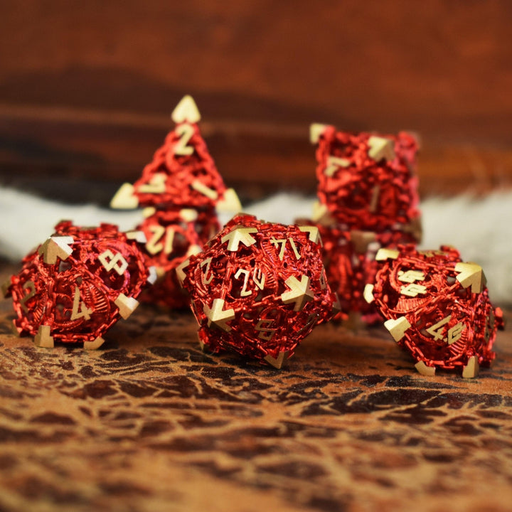 Dragon's Lair Hollow Metal Dice Set - Red by Misty Mountain Gaming