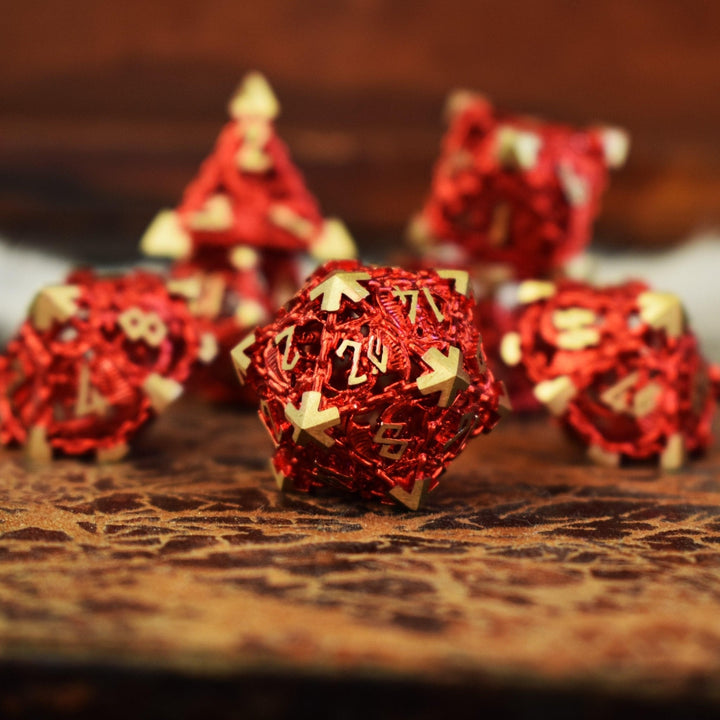 Dragon's Lair Hollow Metal Dice Set - Red by Misty Mountain Gaming