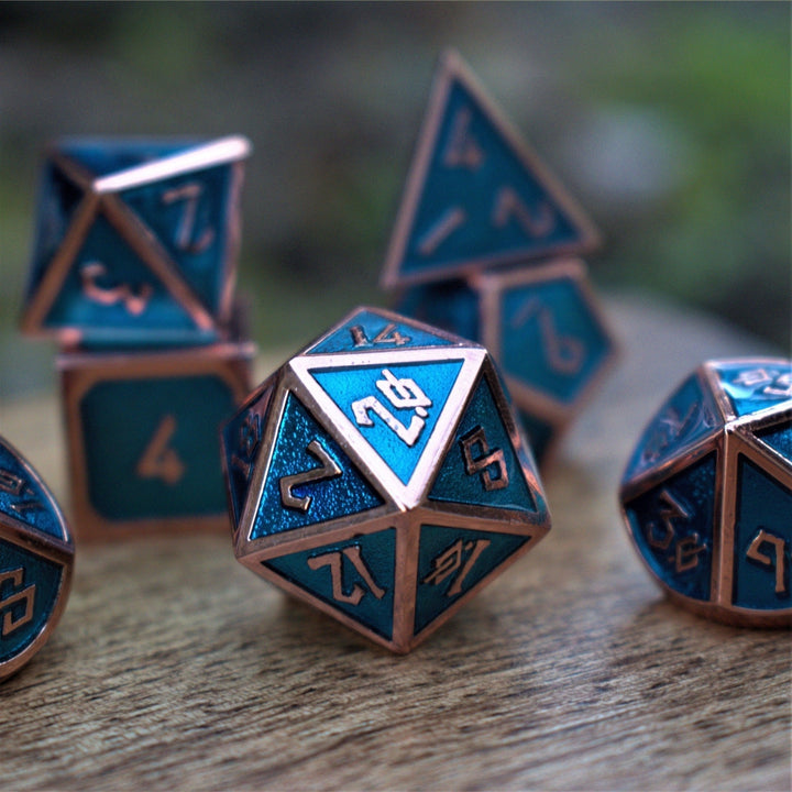 Elder Runes Aqua And Bronze Metal Dice Set by Misty Mountain Gaming