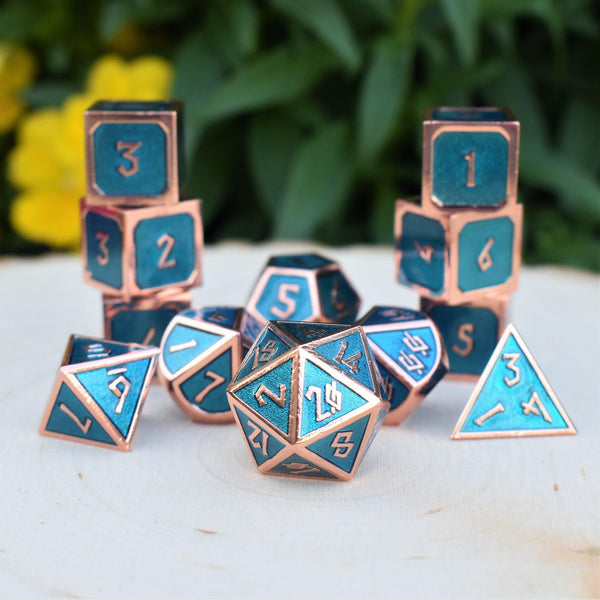 Elder Runes Aqua And Bronze Metal Dice Set by Misty Mountain Gaming