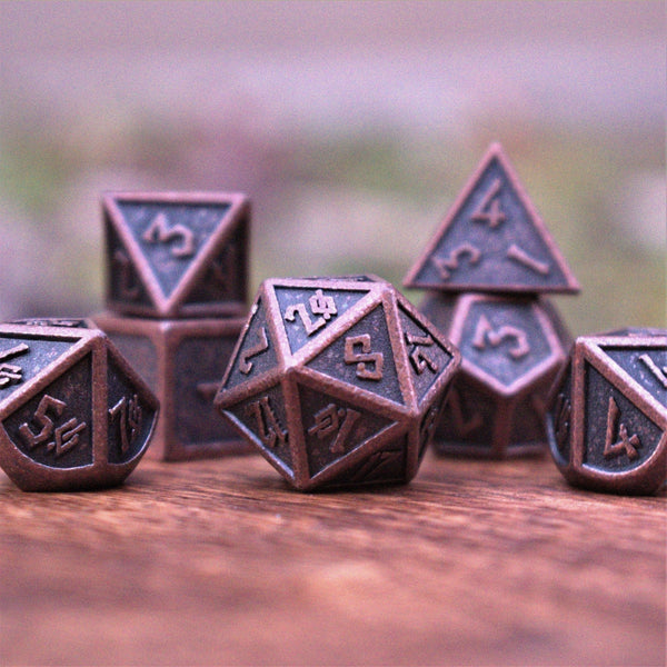 Elder Runes Battle-Worn Bronze Metal Dice Set by Misty Mountain Gaming