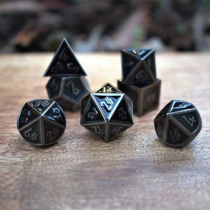 Elder Runes Blackout Metal Dice Set by Misty Mountain Gaming